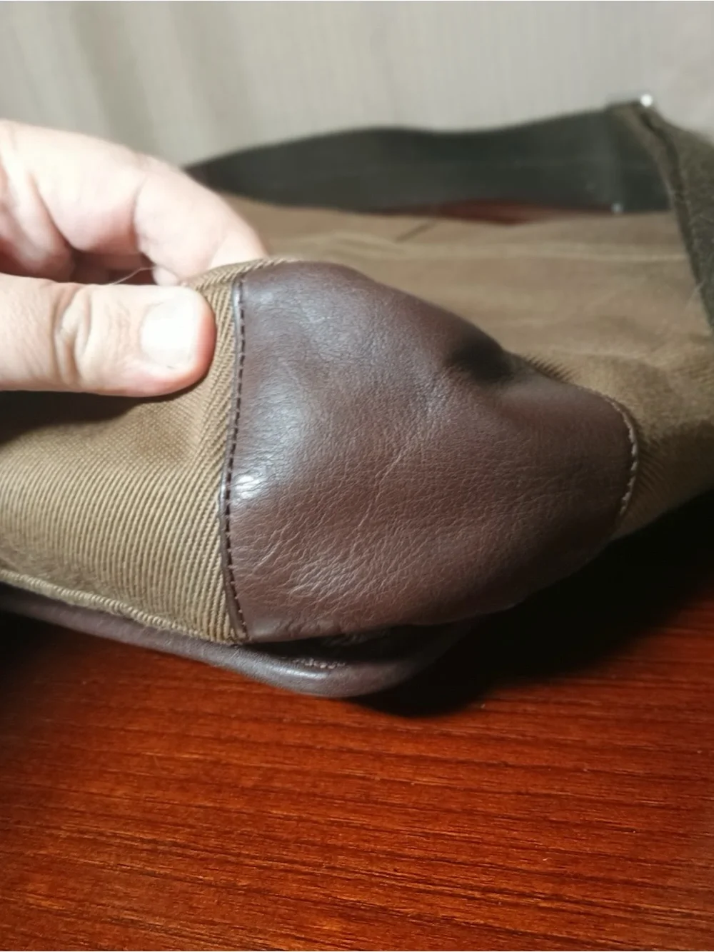 Coach Khaki Canvas Messenger Bag with Brown Trim